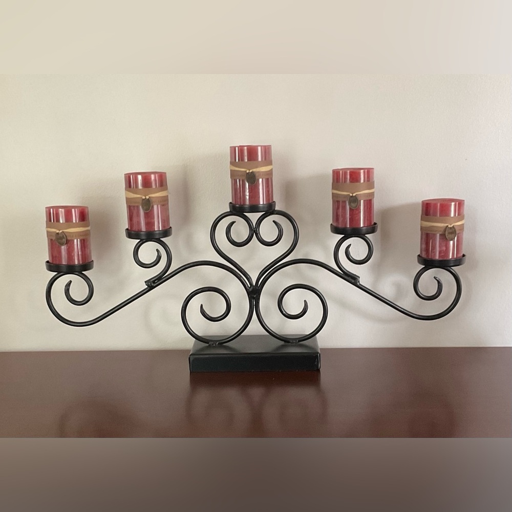 Bronze Metal Candle Holder with Candles